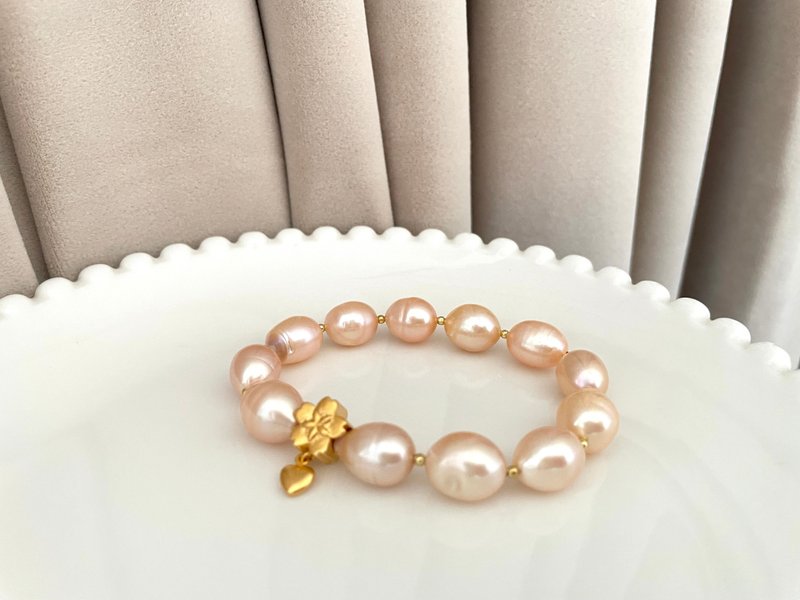 桃花 天然淡水珍珠 橘色珍珠 S925银 弹力 手链 - 手链/手环 - 珍珠 橘色