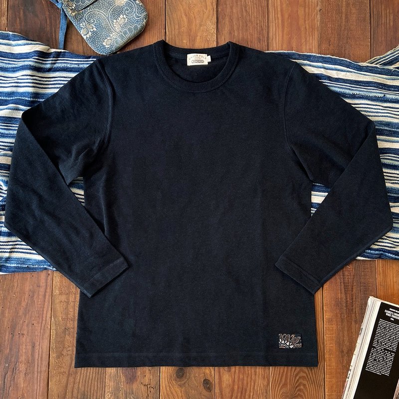 MajorFolk 蓝染古布拼布 美式复古藏蓝色 重磅男长袖T恤 秋冬 - 男装上衣/T 恤 - 棉．麻 