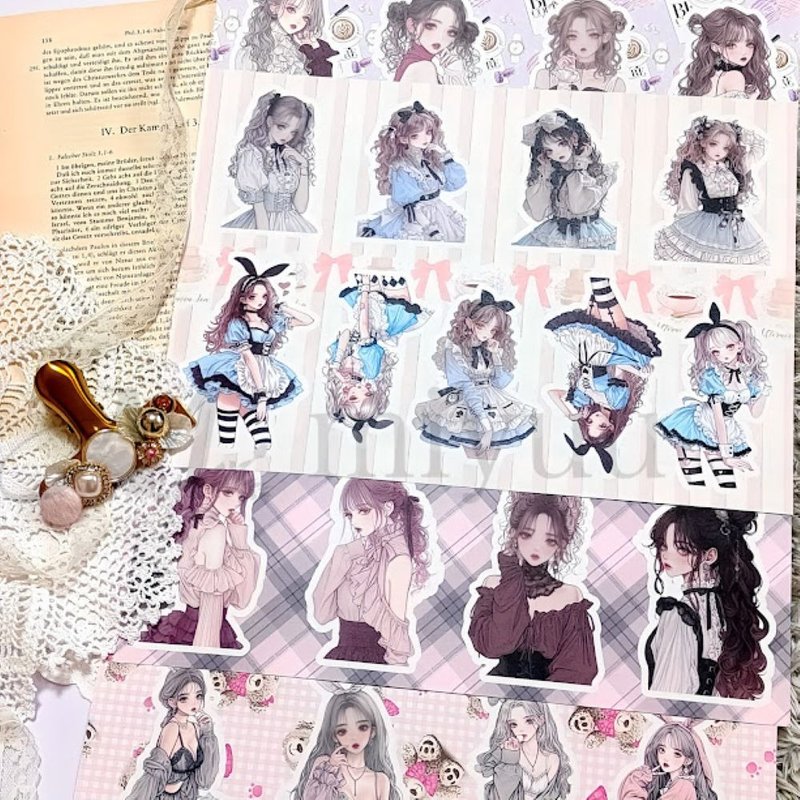 拼贴纸、材料纸、A4 设计纸、人物、女孩、PinkRabbits 合作、爱丽丝设计纸套装、A4、拼贴材料、纸质物品 - 木工/竹艺/纸艺 - 纸 蓝色