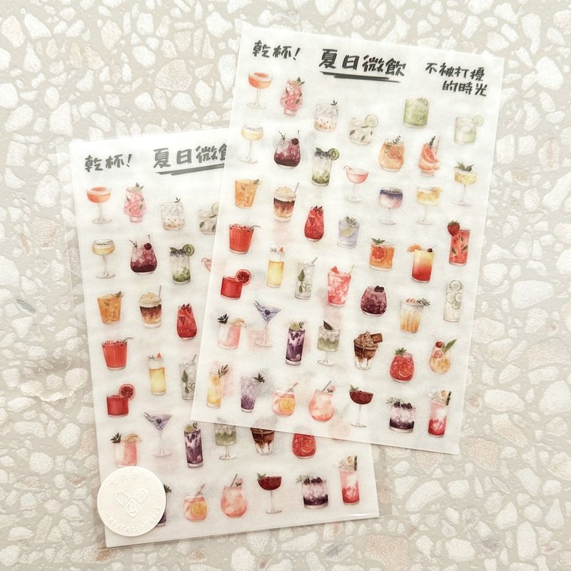 夏日微饮 2张入 转印贴纸 / 感压贴纸 / Print-On Stick - 贴纸 - 其他材质 