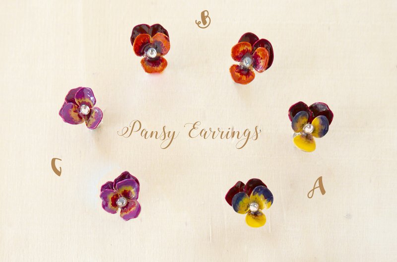 Aramore 三色堇耳环［接单制作］ - 耳环/耳夹 - 其他材质 