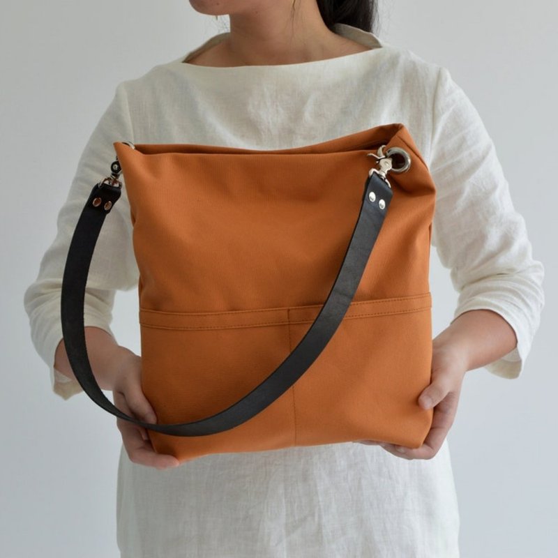 Hobo 手提包 帆布拉链手提包 皮革肩带单肩包-橘色 - 侧背包/斜挎包 - 其他材质 橘色