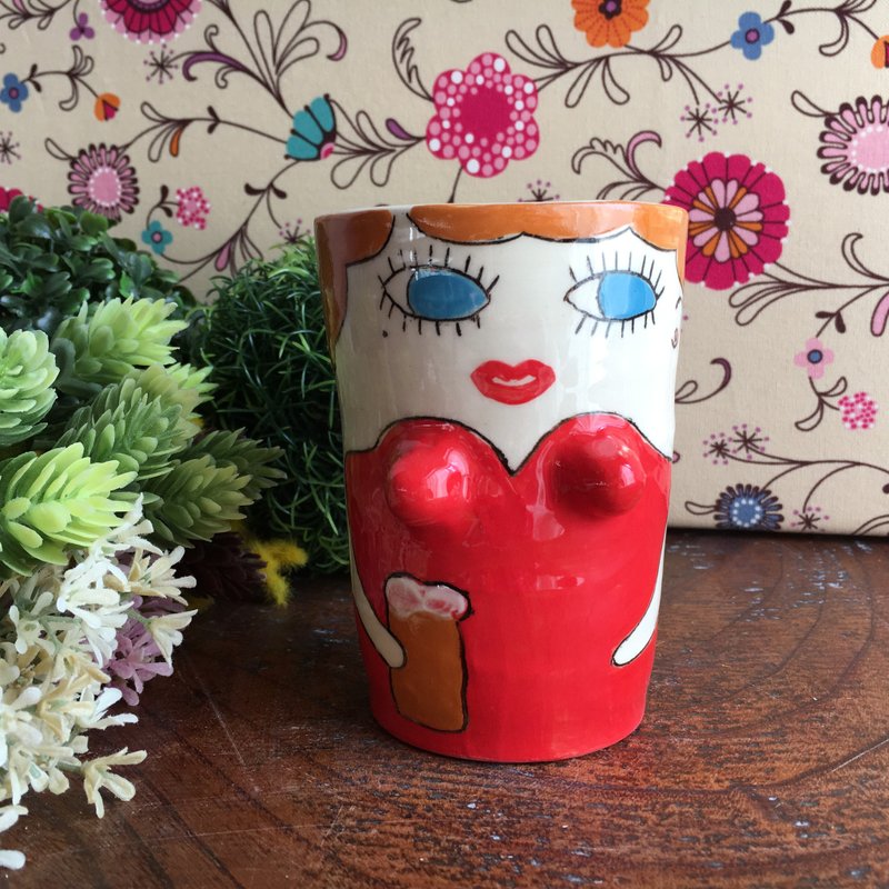 Sexy beautiful woman beer mug sexy lady beer mug - 花瓶/陶器 - 陶 红色