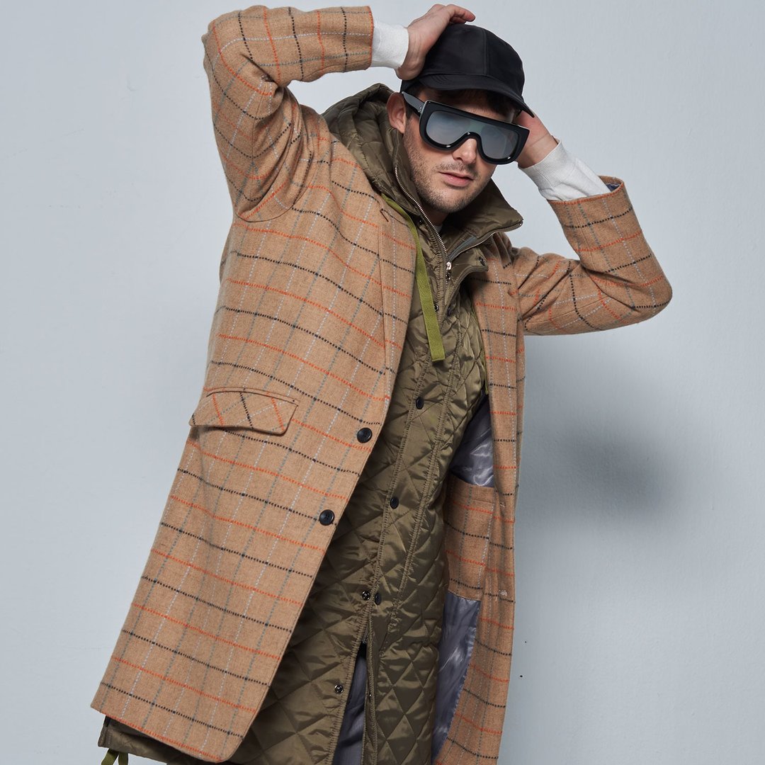 Stone@s Plaid Khaki Overcoat / 格纹卡其大衣 - 男装外套 - 羊毛 卡其色