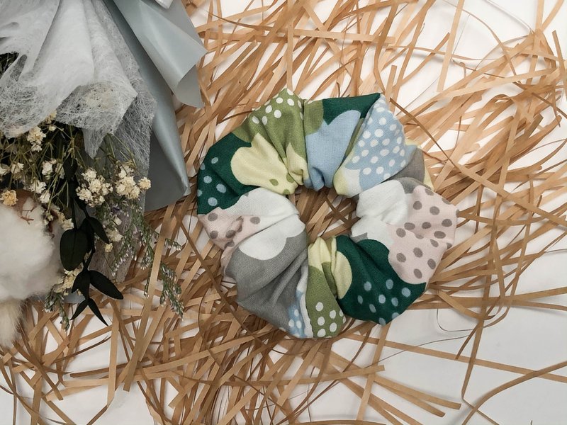 灰蓝绿云朵印花发圈 - 发饰 - 棉．麻 多色