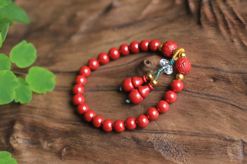 春秋手作 | 6mm原矿帝王砂 | 4mm沙金珠 | 8mm水晶 | 新年 - 手链/手环 - 半宝石 红色