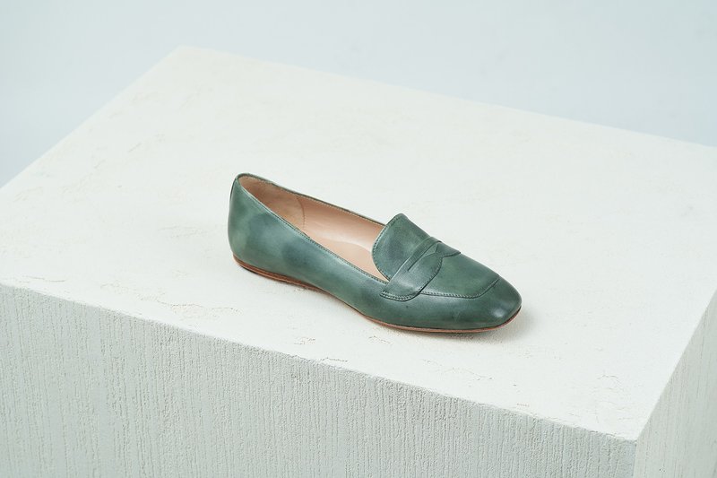 HTHREE 佩尼乐福平底鞋/绿灰/GreenGrey/PennyLoafer BalletFlats - 芭蕾鞋/娃娃鞋 - 真皮 绿色