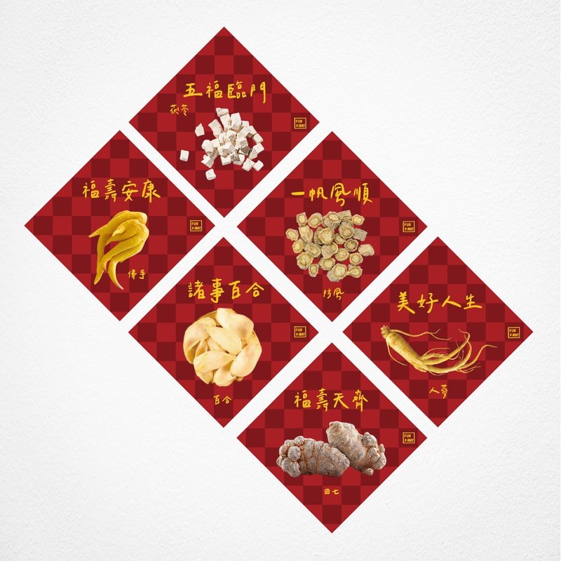 【快速出货】中药设计款 春联 (每组6入不同的中药春联) - 红包/春联 - 纸 红色
