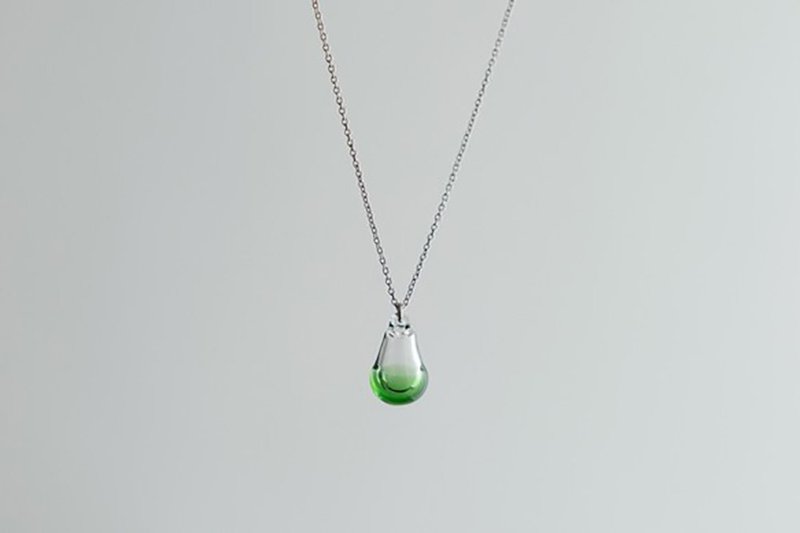 Aroma Necklace Shizuku Color SV925 Nickel Free Rhodium Plated - 项链 - 玻璃 绿色