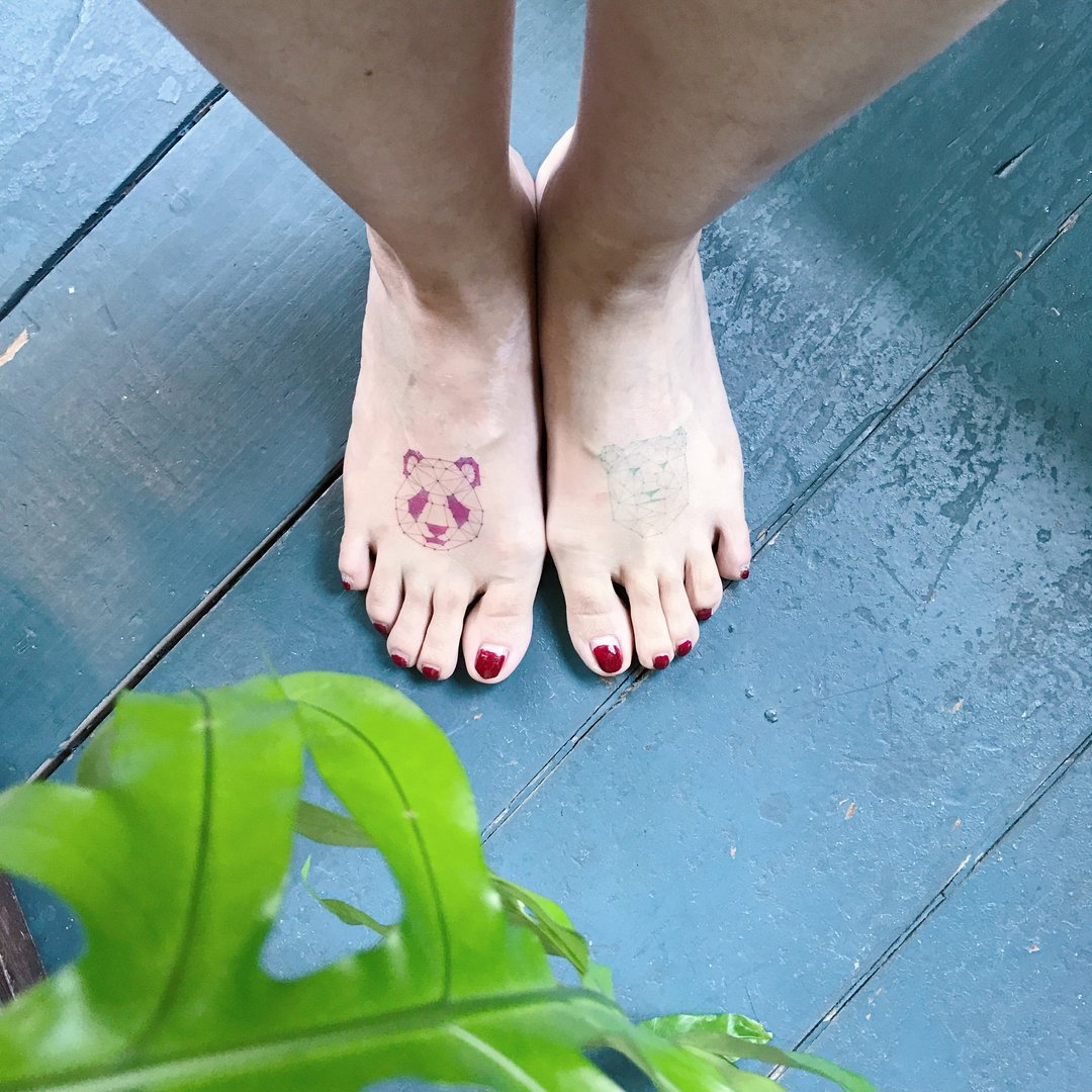 | 彩色几何动物 | 2入纹身贴纸 刺青贴纸  手绘刺青 北极熊 熊猫 - 纹身贴 - 纸 