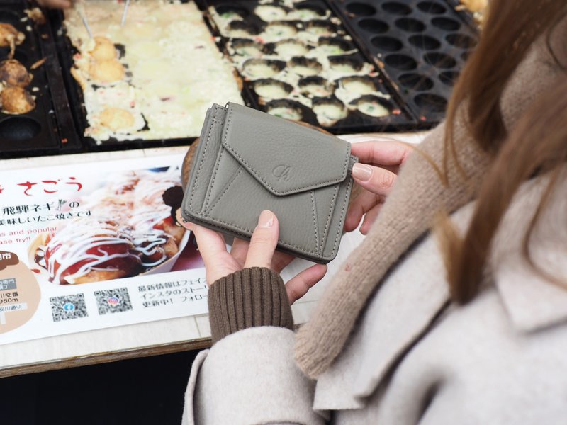 Daily (Taupe) : Mini wallet, short wallet, cow leather, Grey - 皮夹/钱包 - 真皮 灰色