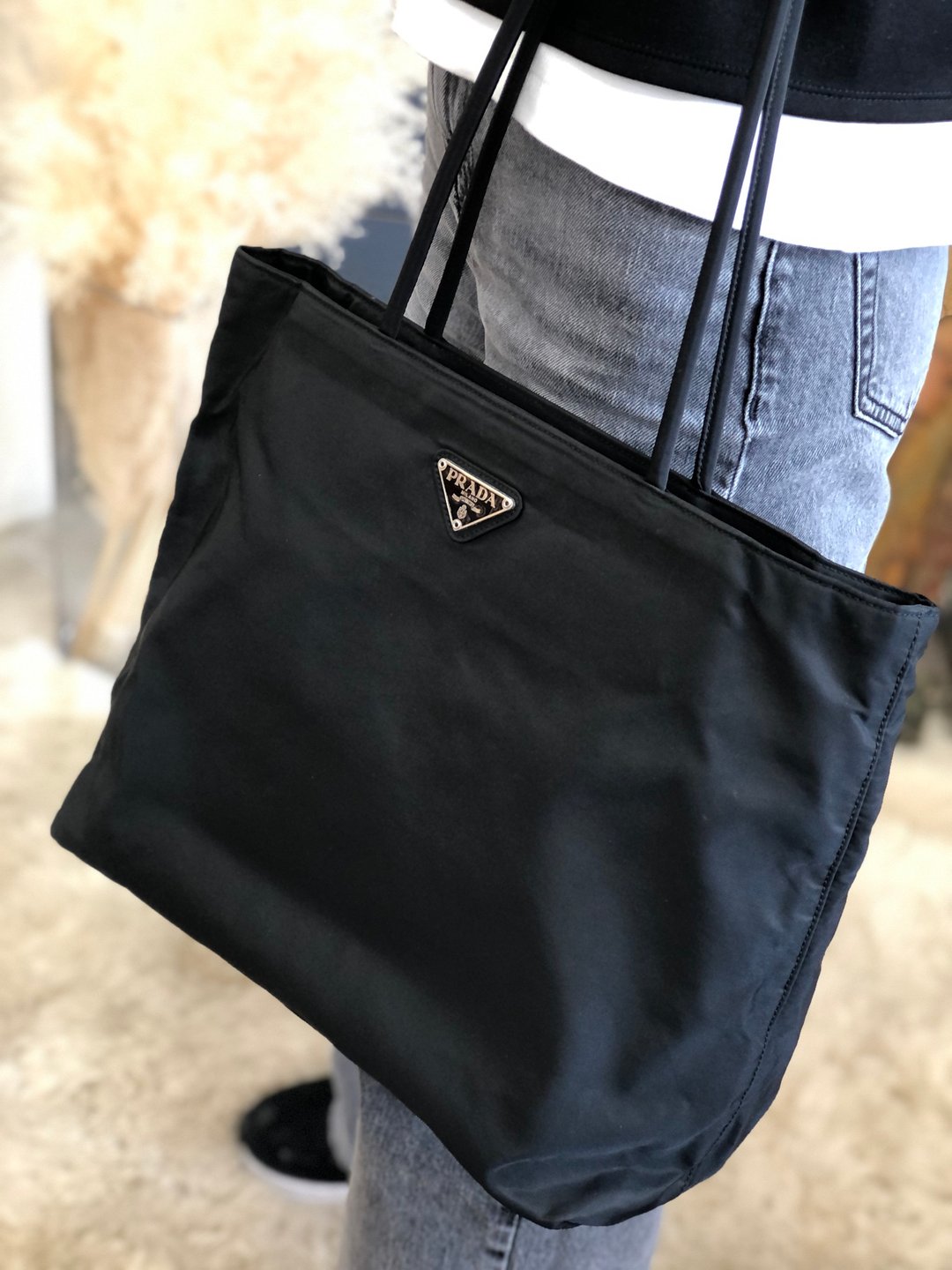[Japan direct delivery name plate used packaging] PRADA Prada triangle logo nylon A4 tote bag black iz7n5j - 手提包/手提袋 - 尼龙 黑色
