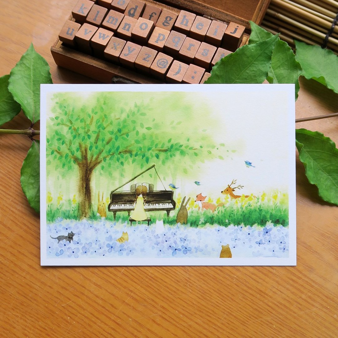 森林里的钢琴声 明信片 - 卡片/明信片 - 纸 绿色