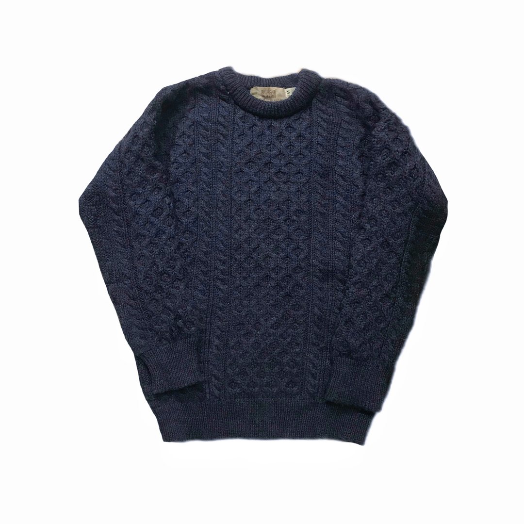 Vintage Aran Sweater 深邃蓝爱尔兰渔夫毛衣 - 男装针织衫/毛衣 - 羊毛 蓝色