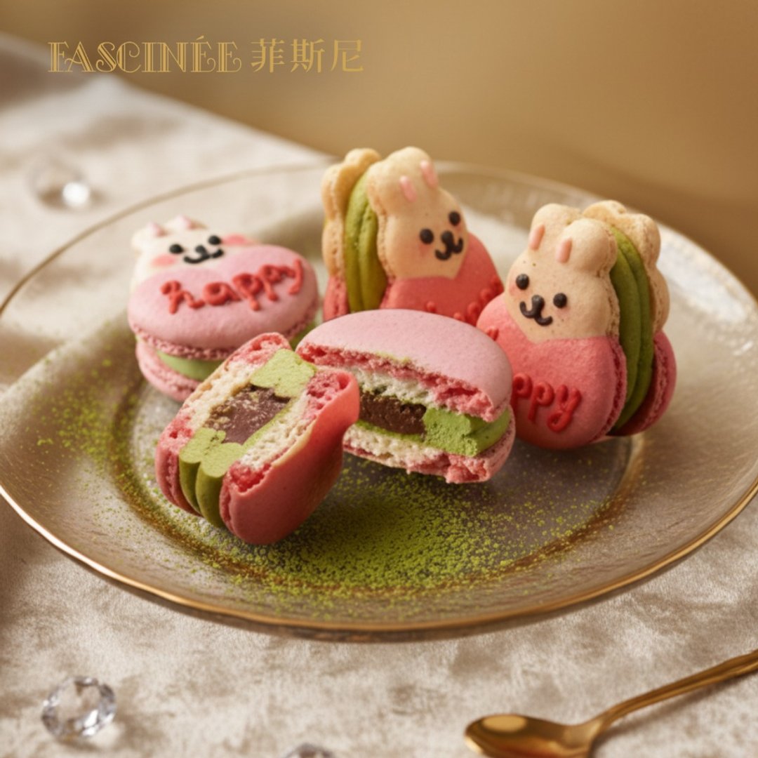 开心兔-抹茶焦糖 马卡龙 - 蛋糕/甜点 - 新鲜食材 粉红色