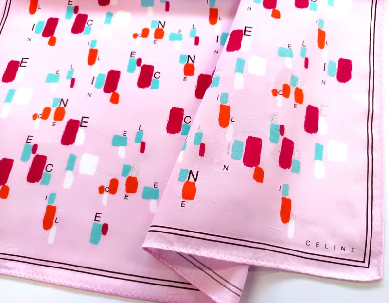 Celine Paris 古董手帕 抽象几何色块 20 x 19.5 英寸 - 手帕/方巾 - 棉．麻 粉红色