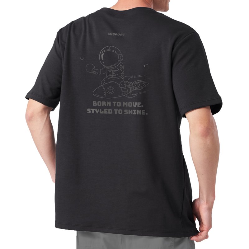 立体机能棉T-运动太空人-大图线条背图款-桌球 机能服 MIT台湾制 - 男装运动衣 - 聚酯纤维 黑色