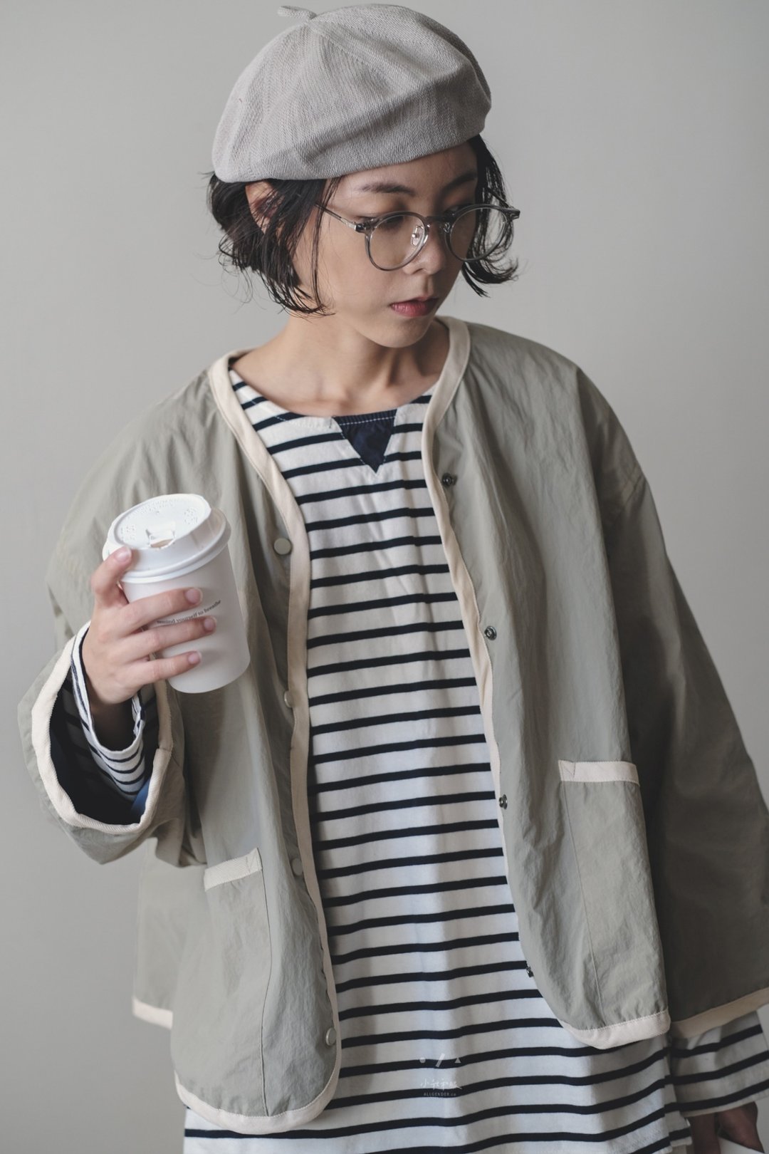 自然风无领双面穿小版外套-2色-浅绿 - 女装休闲/机能外套 - 棉 绿色