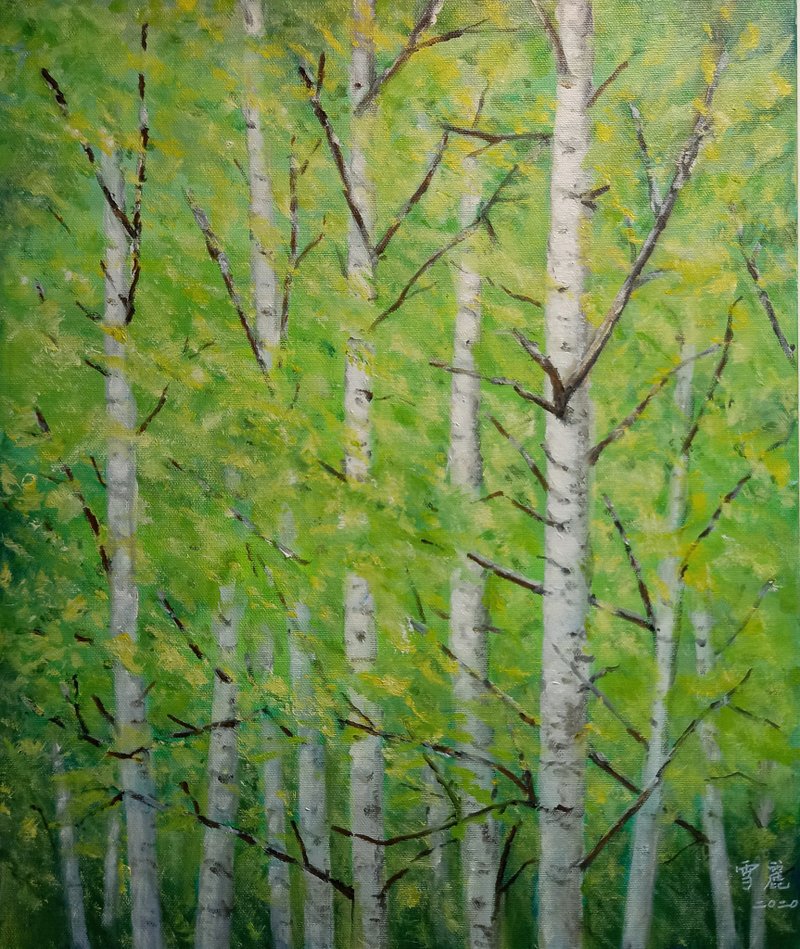 翁雪丽油画创作原作      春日的白桦树 - 海报/装饰画/版画 - 其他材质 绿色