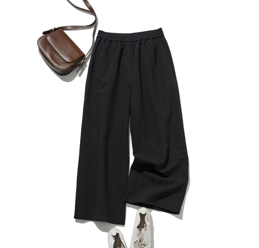大人自在穿着感｜自然风格宽裤 黑色 250402-3 - 女装长裤 - 棉 黑色