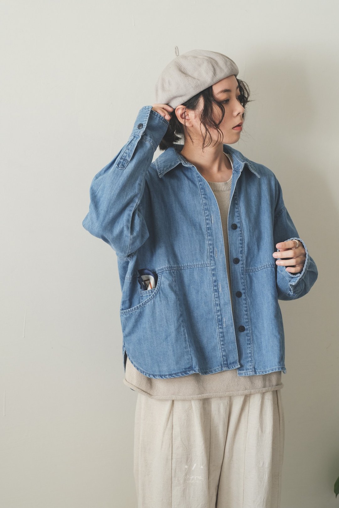 小版计划通丹宁衬衫外套 - 女装休闲/机能外套 - 棉 蓝色