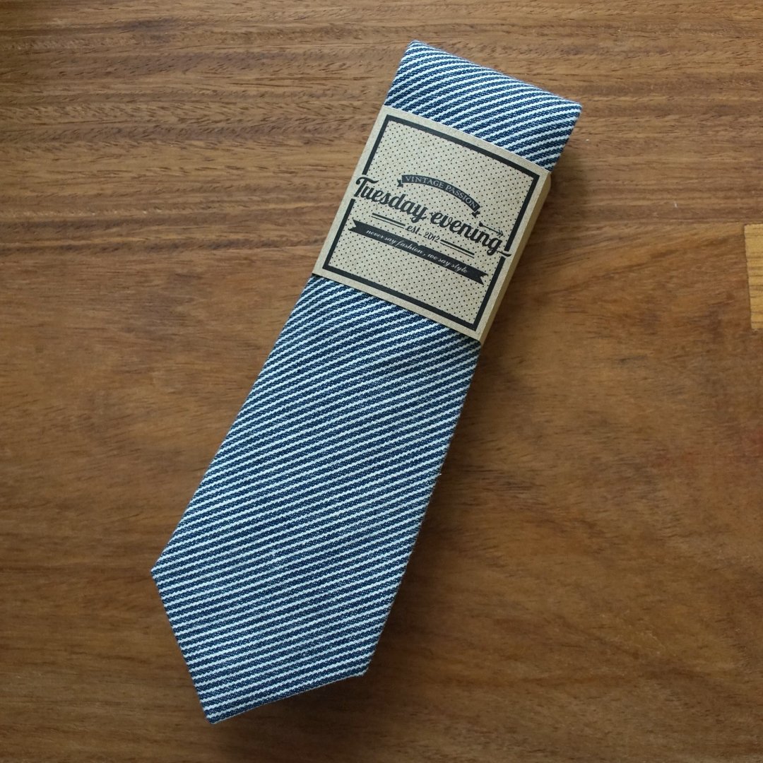 Neck Tie Jean Stripe - 领带/领带夹 - 棉 蓝色
