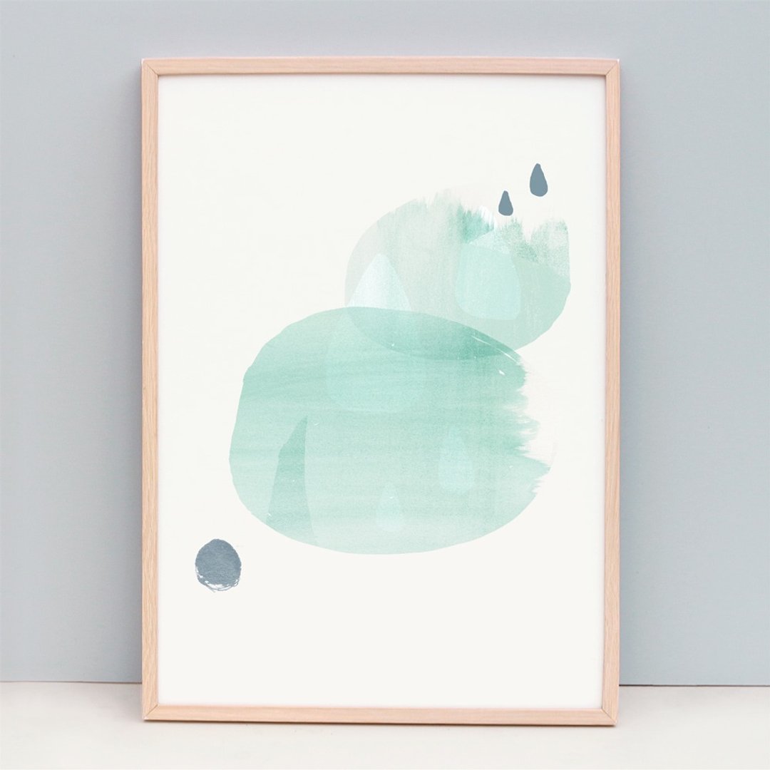 Fine Art Print Soothing Green Abstract Art - Raindrops (Unframed) - 海报/装饰画/版画 - 纸 绿色