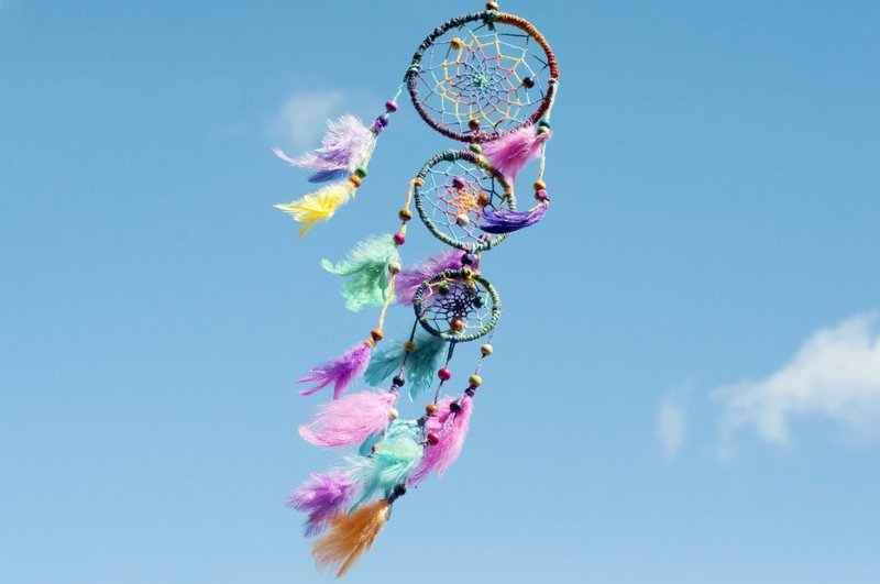 手工编织棉麻彩虹色捕梦网吊饰-缤纷段染彩色系 彩虹 rainbow - 摆饰 - 棉．麻 多色