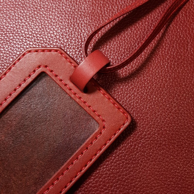 天然牛皮革横直式两用证件套_附天然牛皮革颈绳_红色 - 证件套/卡套 - 真皮 红色