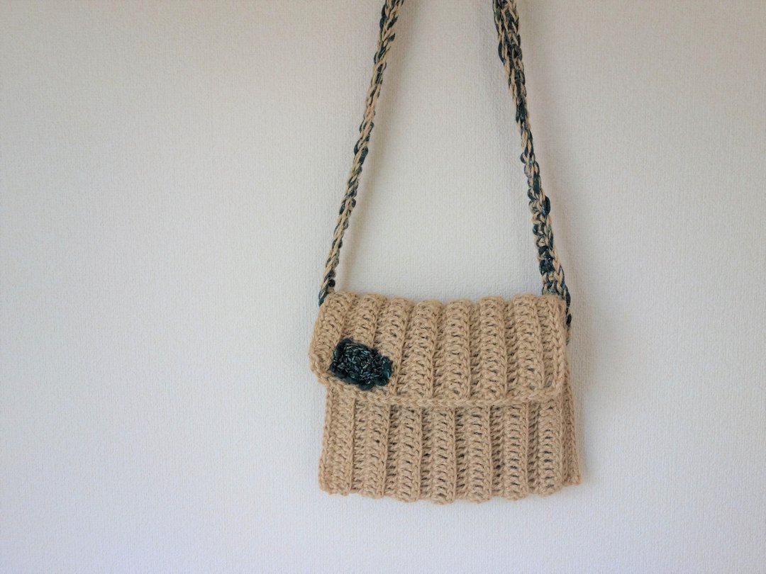 yuoworks / shoulder bag / for girl / made of jute yarn / handknit - 侧背包/斜挎包 - 棉 绿色
