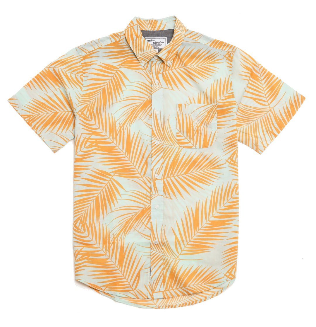 Men's Palm Tree Leaf Shirt 棕榈叶衬衫 - 男装衬衫 - 棉 黄色