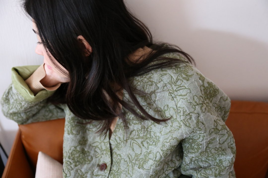 微宽松羊毛混纺提花圆摆短外套 冬日森林 - 女装西装外套/风衣 - 羊毛 