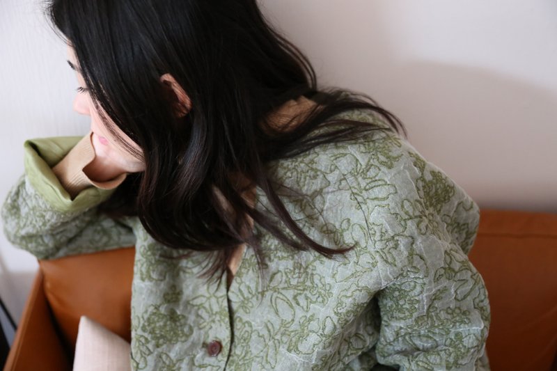 微宽松羊毛混纺提花圆摆短外套 冬日森林 - 女装西装外套/风衣 - 羊毛 