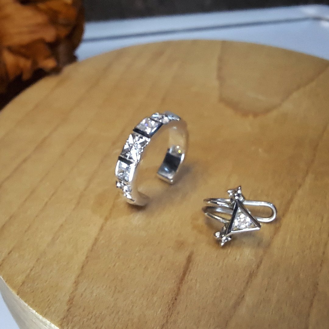 夾式耳環 耳環 耳骨夾  銀鍍金耳  可擴展的  Silver clip earrin - 耳环/耳夹 - 其他金属 银色