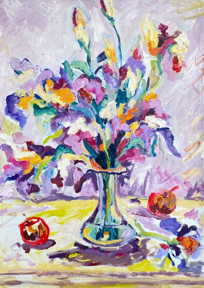 鸢尾花油画鲜花花束水果和鲜花墙壁装饰理念抽象花卉野兽派马蒂斯 - 墙贴/壁贴 - 其他材质 紫色