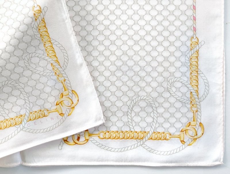 Celine 古董手帕 链条-绳索 五金 Logo 图案 19.5 x 19.5 英寸 - 手帕/方巾 - 棉．麻 黄色