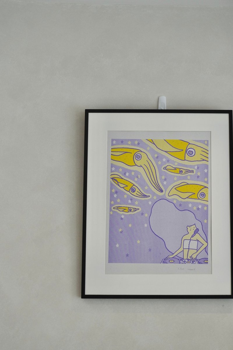Risograph 海报 A3 尺寸鱿鱼 DJ - 海报/装饰画/版画 - 纸 