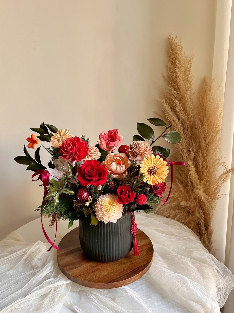 新年 永生盆花【限自取/台中亲送(请先联系设计师)】开幕、祝贺 - 干燥花/捧花 - 植物．花 红色