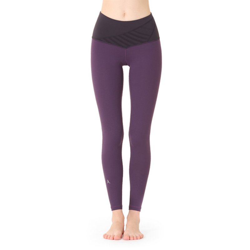 【NAMASTE】Selena V型网纱剪接瑜珈裤 - 暗紫 - 女装瑜珈服 - 尼龙 紫色