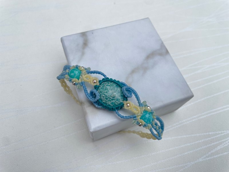 221119 Macrame 南美蜡线 天河石 手链 - 手链/手环 - 半宝石 绿色