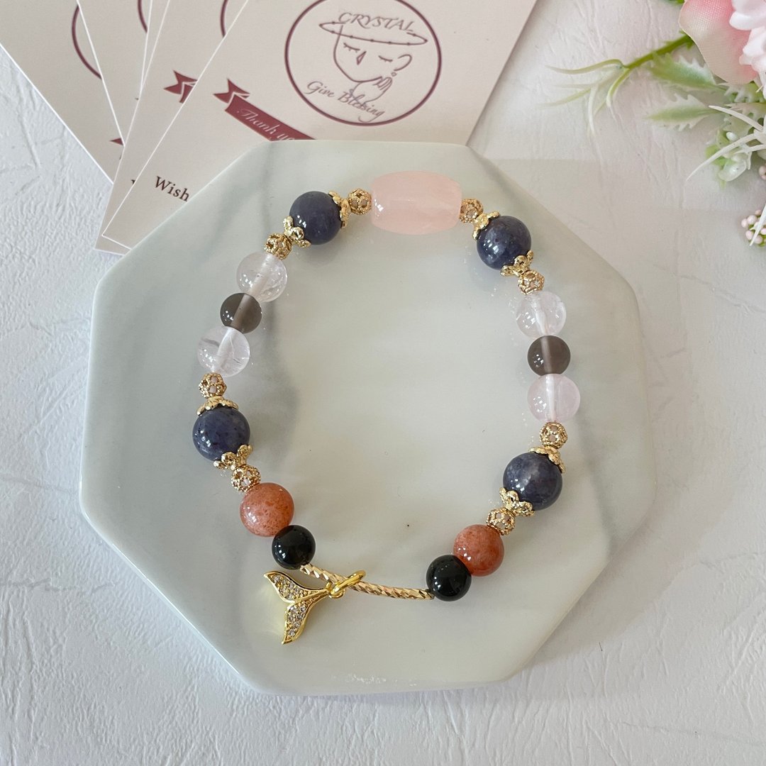 14K包金水晶设计款手链 粉水晶 堇青 金太阳 招桃花手链 生命灵数 - 手链/手环 - 水晶 多色