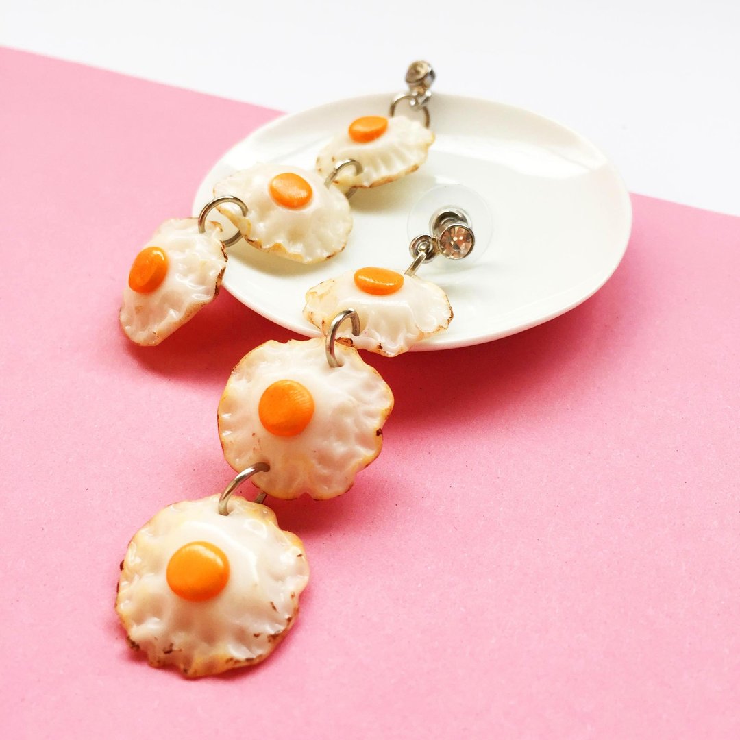 Fried egg 3 earring - 耳环/耳夹 - 粘土 橘色