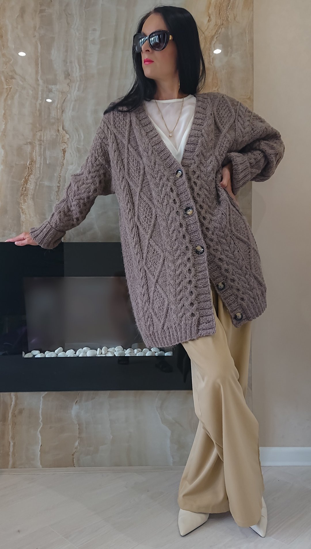 Alpaca wool sweater jacket Twist cardigan Long loose cardigan Hand knit coat - 女装针织衫/毛衣 - 羊毛 