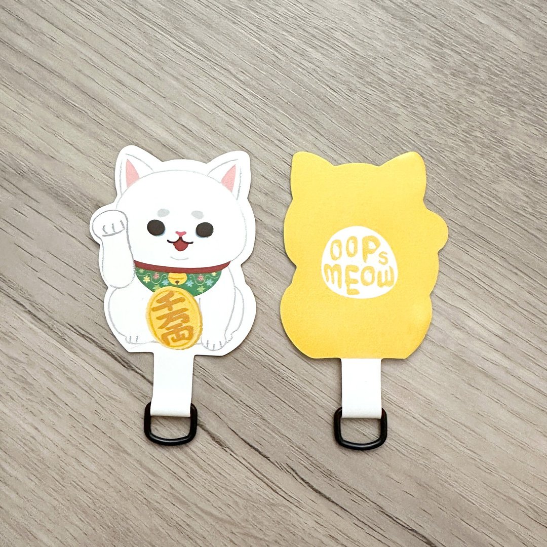 Oops Meow - Panda 白色招财猫手机挂片 手机夹片 - 挂绳/吊绳 - 塑料 多色