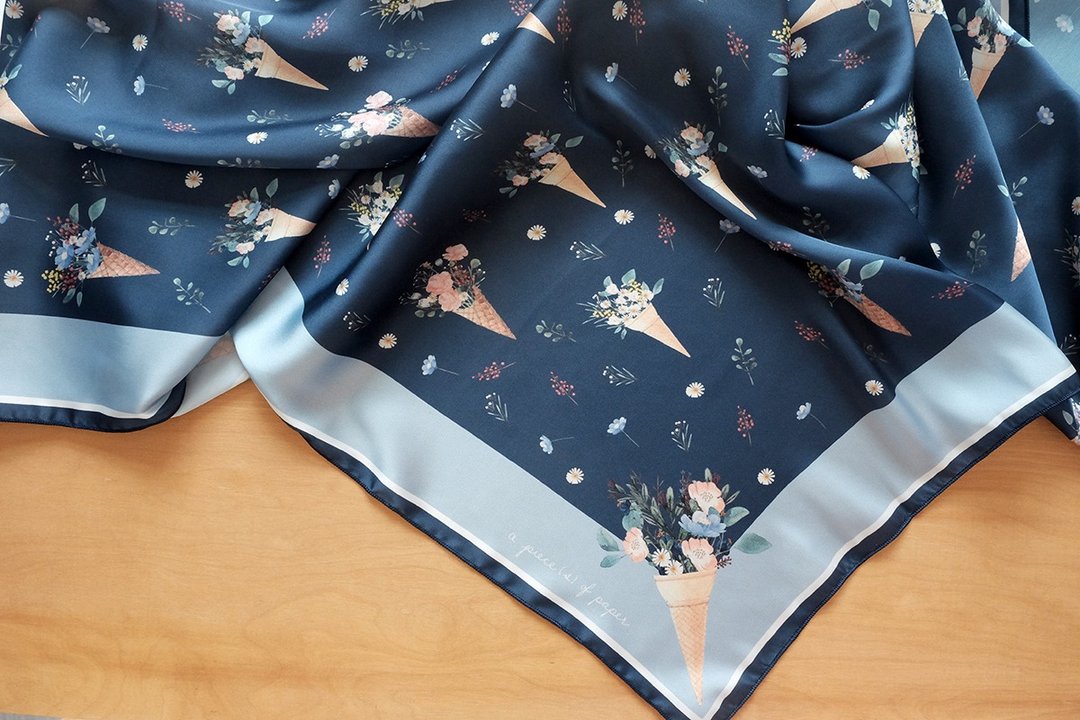 SCARF : Flower Cones (Blue) - 丝巾 - 聚酯纤维 蓝色