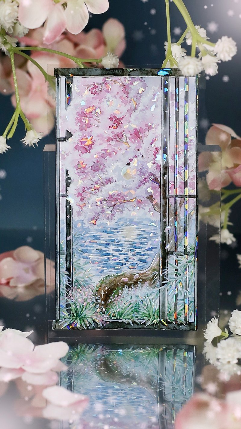 夜静春山空 月明かりの風景 PET 和紙膠帶 貝殼光 10米卷 巨畫幅 - 纸胶带 - 其他材质 多色