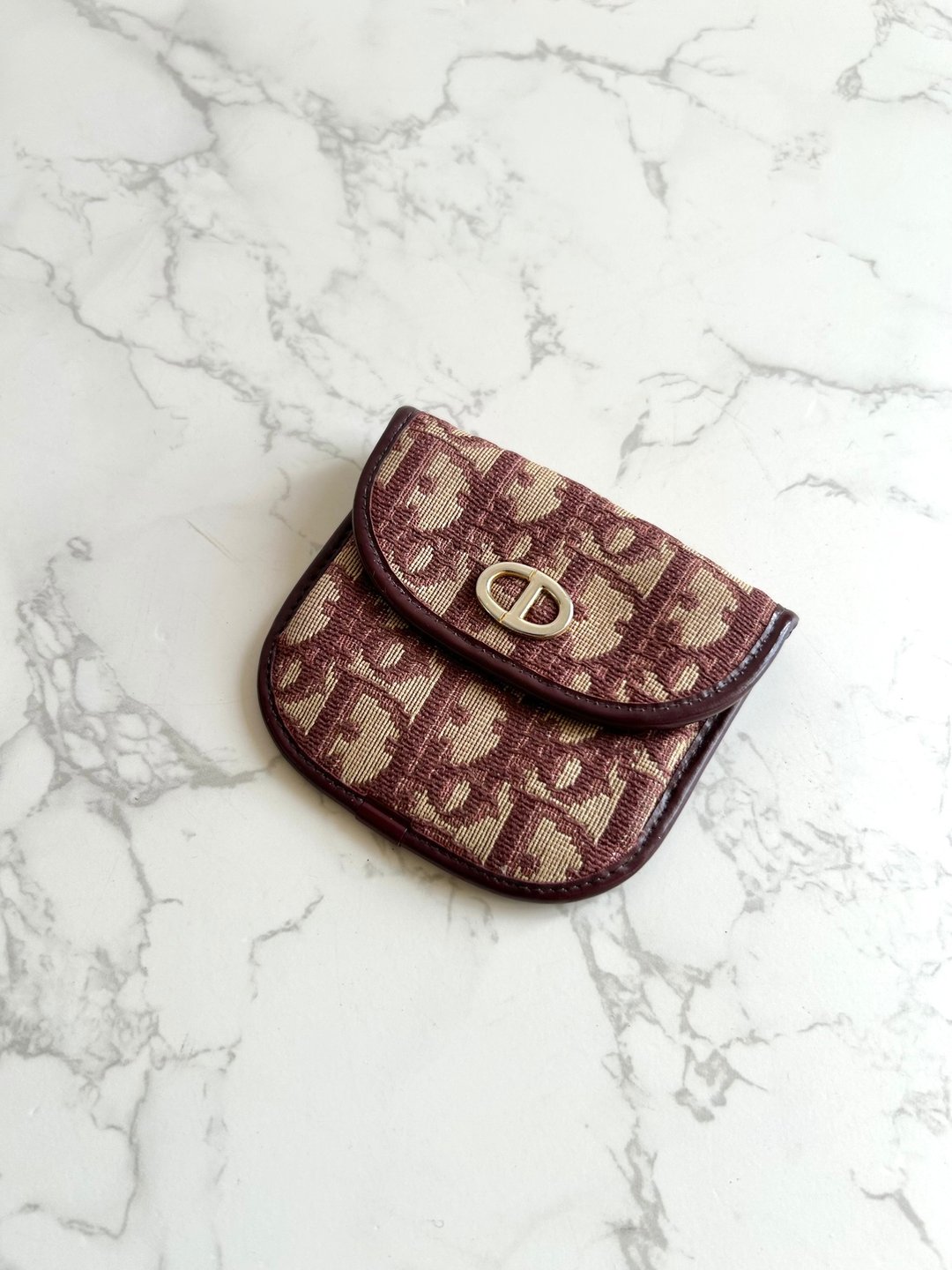 绝版古董包 Dior酒红色老花钱包 零钱包 收纳包 口金包 中古二手 - 皮夹/钱包 - 真皮 红色