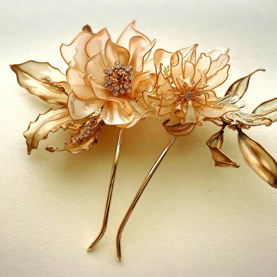 Luce Bloom 晨光花语水晶花婚礼发叉 - 发饰 - 其他金属 金色