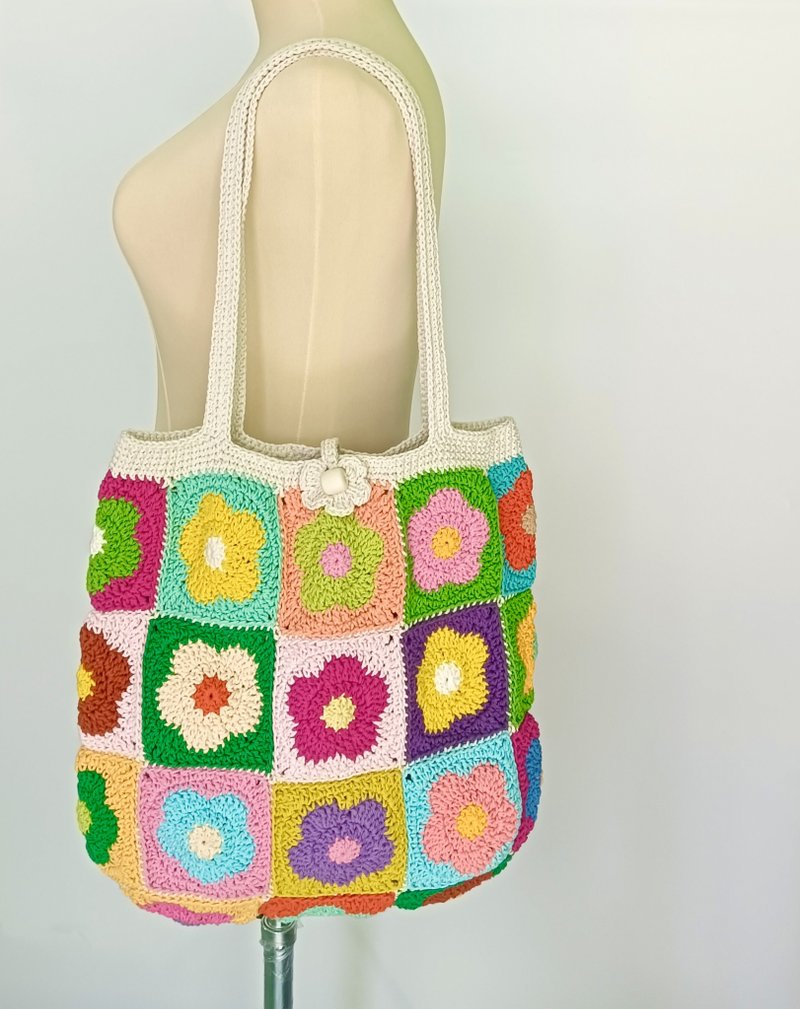 染色棉绳编织托特包，花朵造型 - 手提包/手提袋 - 棉．麻 