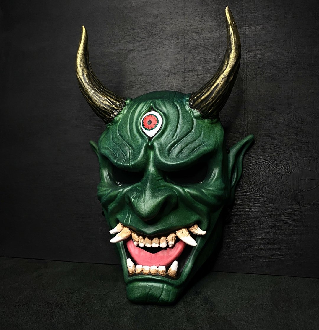 DBD Oni 面具绿色可穿戴，日本恶魔面具，黑暗般若面具，墙面装饰 - 口罩 - 树脂 绿色